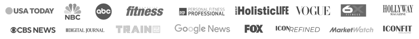 Publications in which Elena Biedert was featured in and on: USA Today, CBS News, Vogue, Personal Fitness Professional, NBC, ABC, Best Holistic Life, FOX, Train for Her, fitness magazine, iconfit magazine, iconrefined magazine, ricochet magazine, Market Watch, Digital Journal, Google News, and other media